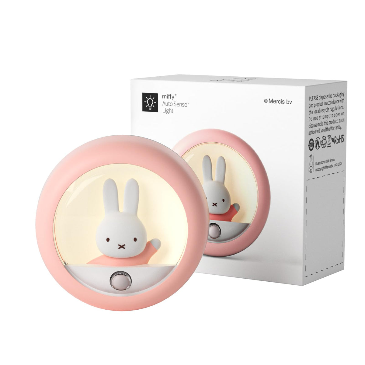MIPOW Miffy motion sensor night light pink on tabletop for hands-free hallway glow