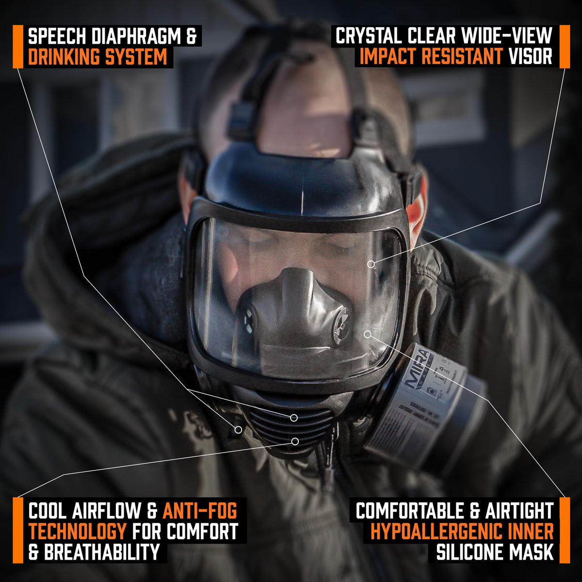 Mira Safety CM-6M inner mask reduces fogging for clear sight.