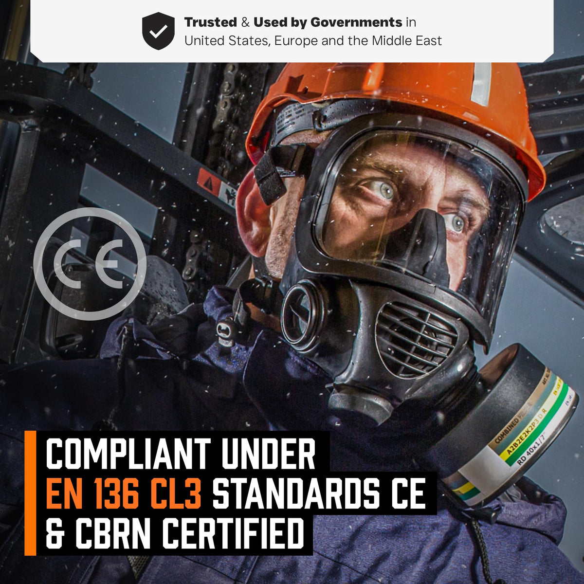 Mira Safety CM-6M compatible with standard NATO cartridges for filtration.