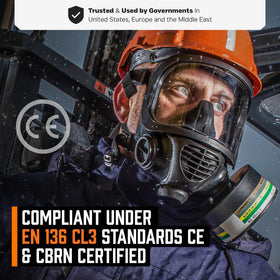 Mira Safety CM-6M compatible with standard NATO cartridges for filtration.