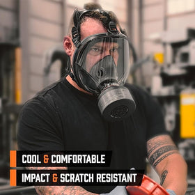 MIRA Safety CM-I01 full-face mask side view with adjustable harness ensuring a secure fit.