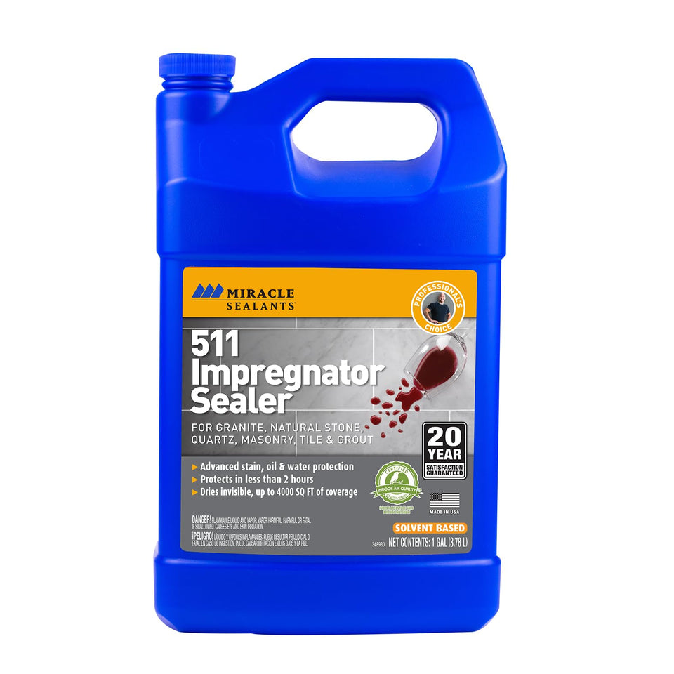 Miracle Sealants 511 Impregnator bottle pour demonstrates easy application for stone surfaces.