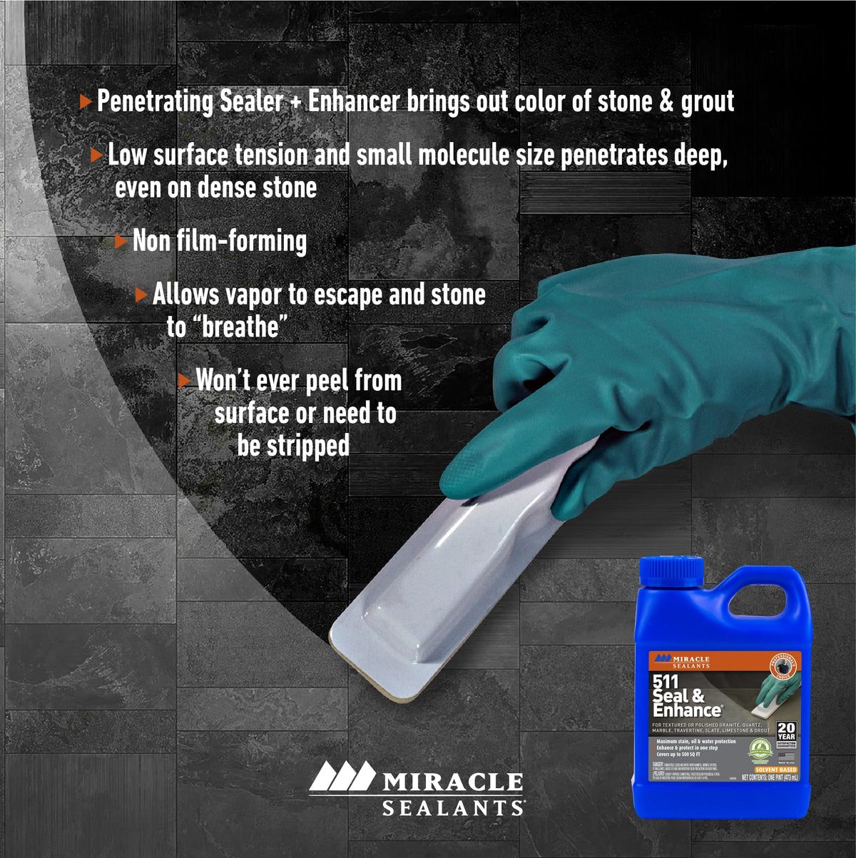Grout line treated with 511 Seal & Enhance for stain resistance.