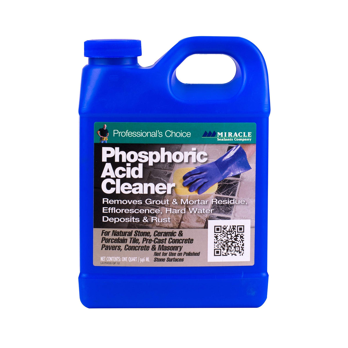 Miracle Sealants phosphoric acid cleaner bottle cleans tile and stone surfaces, removing hard water stains.