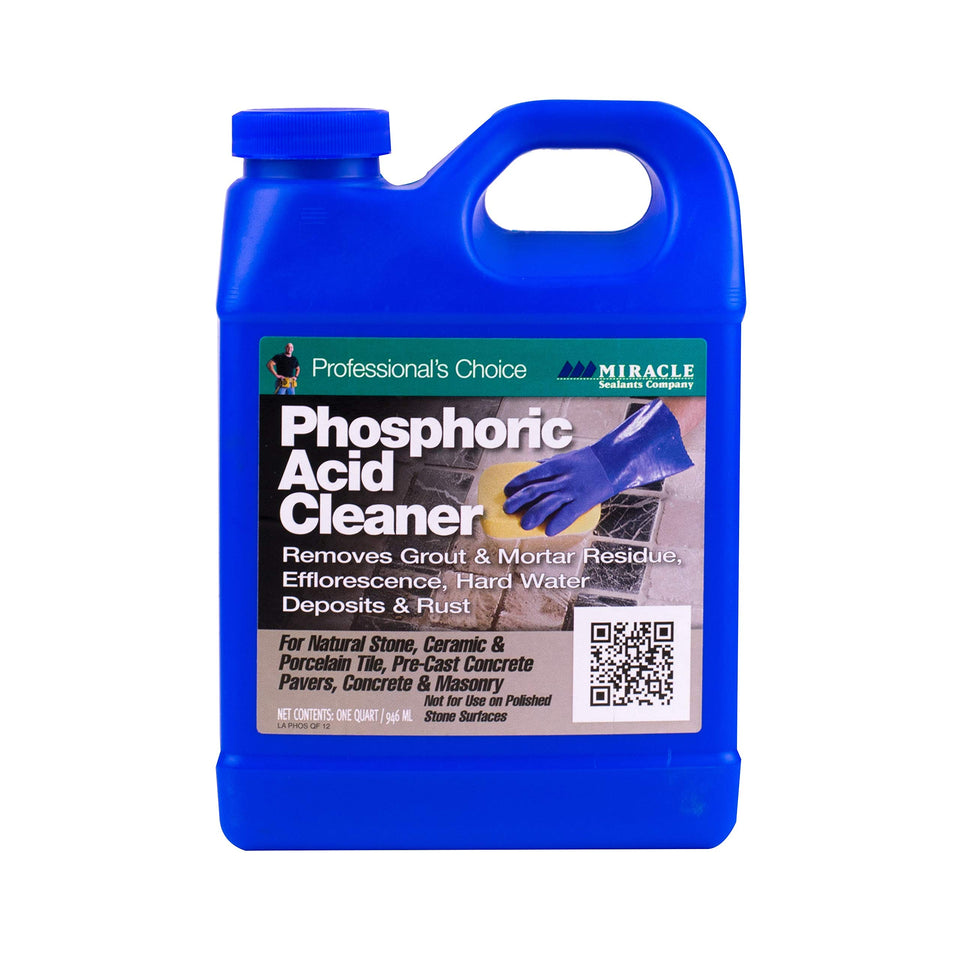 Miracle Sealants phosphoric acid cleaner bottle cleans tile and stone surfaces, removing hard water stains.