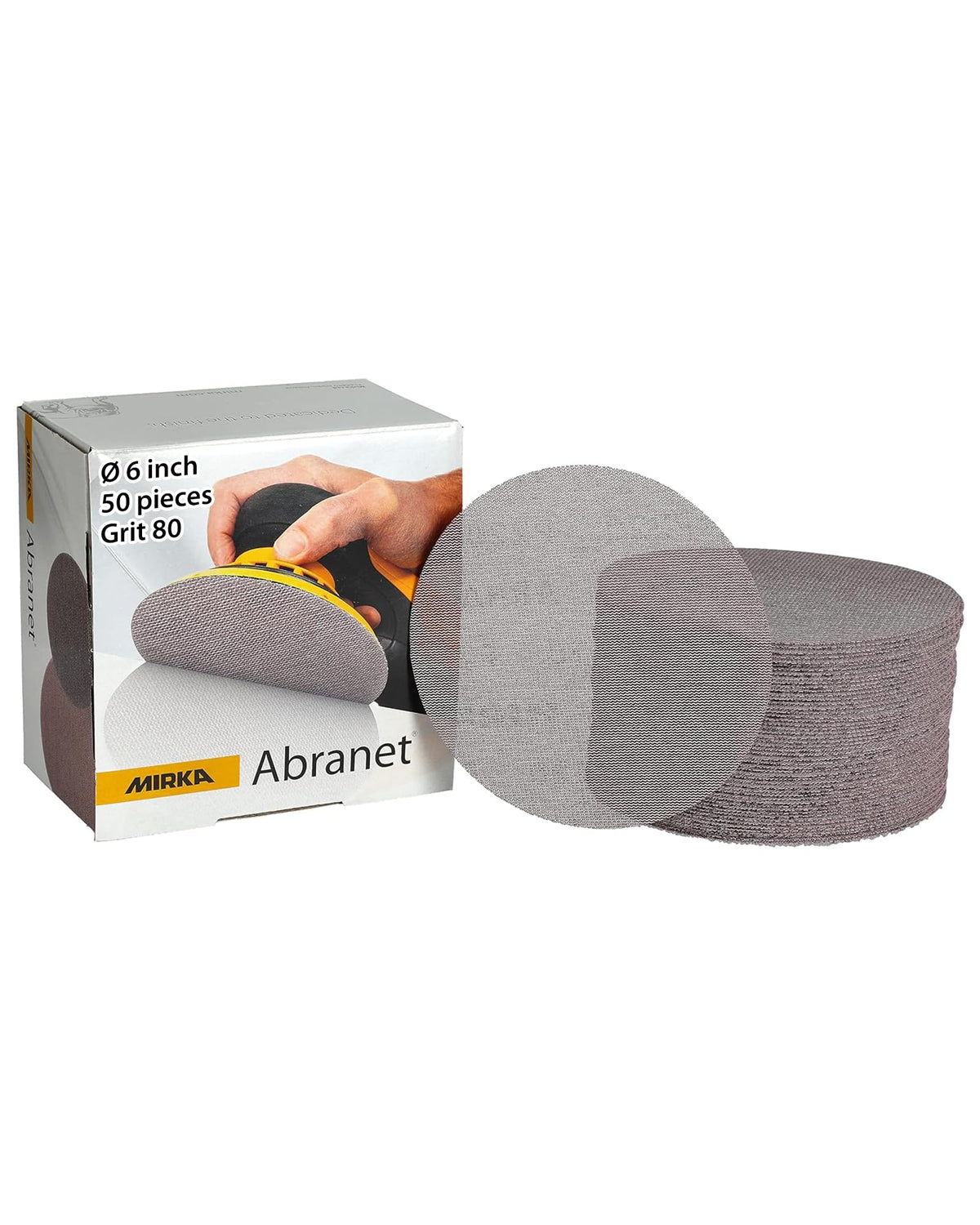 Mirka Abranet 6-Inch Disc delivers dust-free sanding on wood, metal, and plastics.