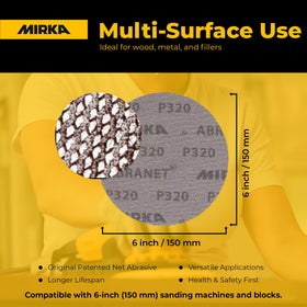 Mirka Abranet disc shows quick hook-and-loop attachment for easy changes.