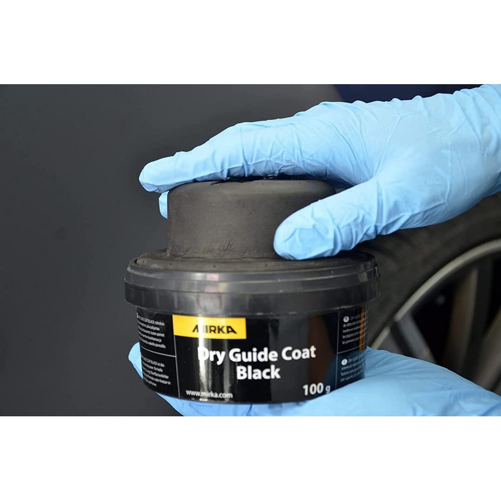 Mirka Dry Guide Coat Black shown with hand block for masking-free prep