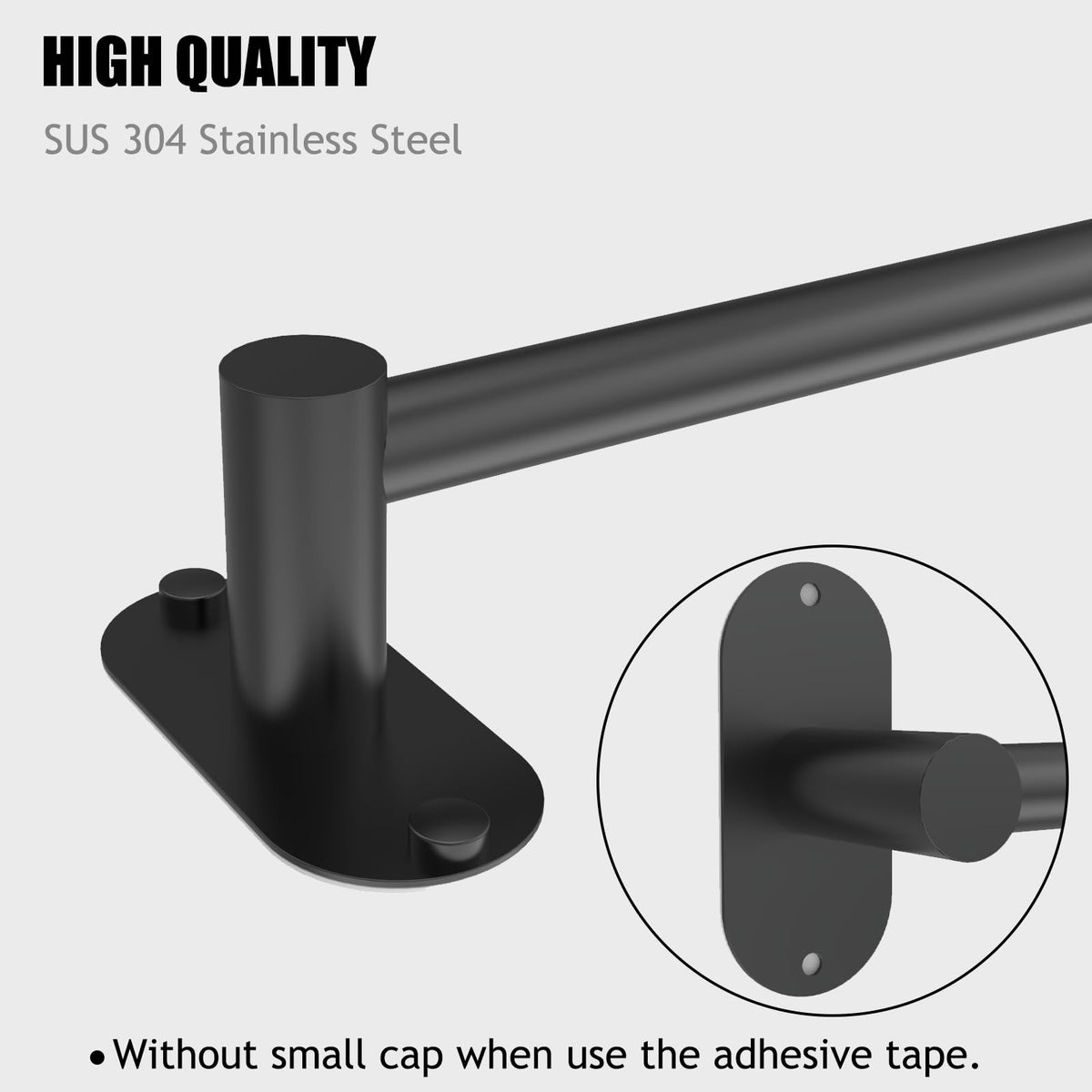 Matte black finish on MIROAMZ towel bar adds modern style.