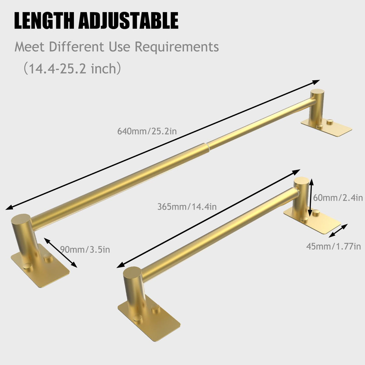 MIROAMZ towel bar with self-adhesive mount for smooth surfaces.