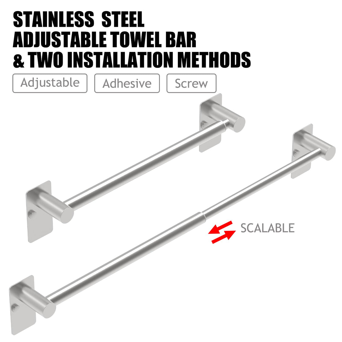 MIROAMZ towel bar self-adhesive and screw install for strong adhesion.