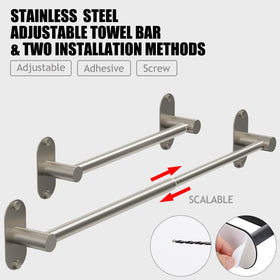 MIROAMZ towel bar with adhesive and screws demonstrates two install options