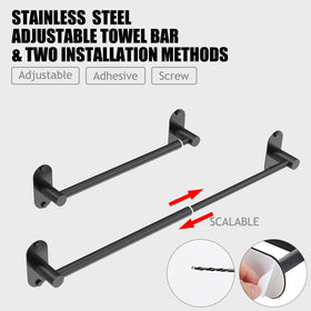 MIROAMZ towel bar with adhesive and screws offering versatile mounting options.