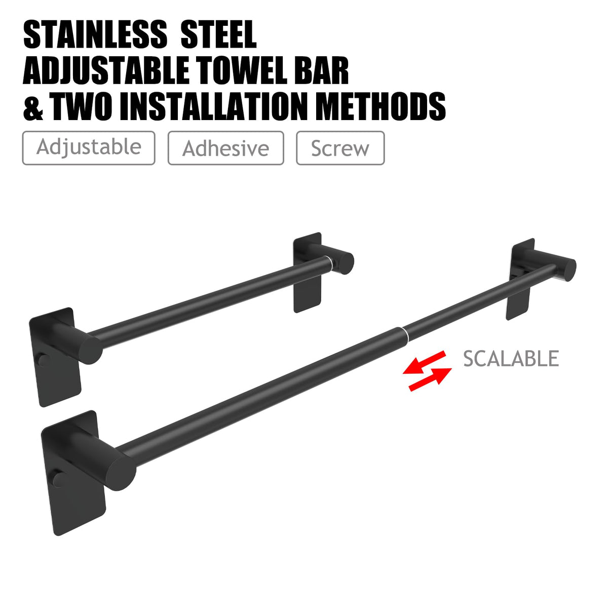 MIROAMZ towel bar installs with self adhesive or screws for strong mounting.