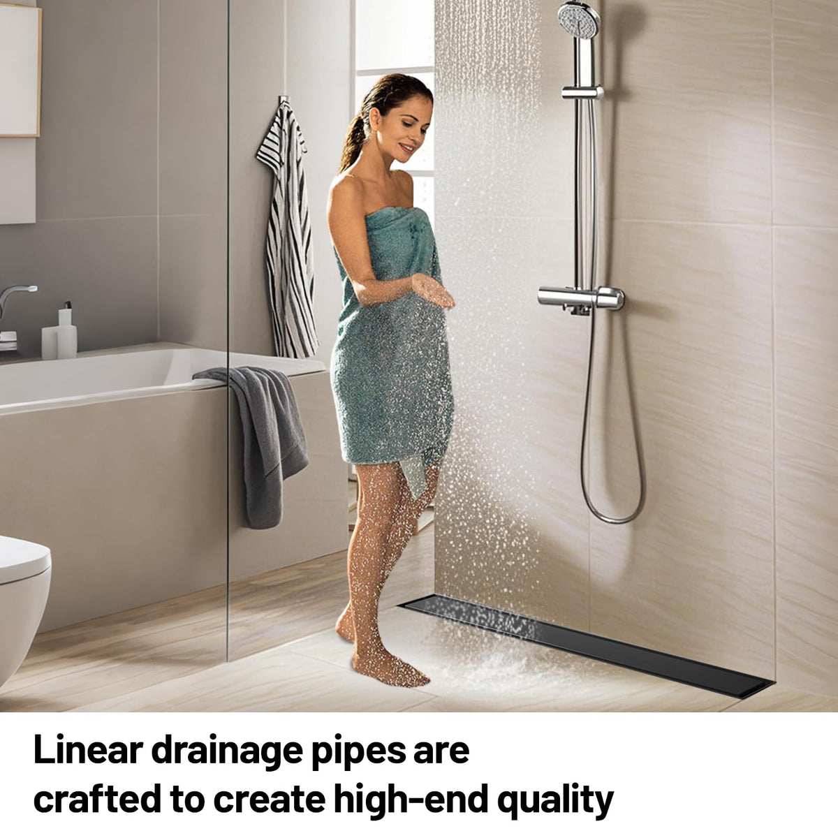 Mirravative linear drain hair strainer closeup highlights debris filtration for easy maintenance