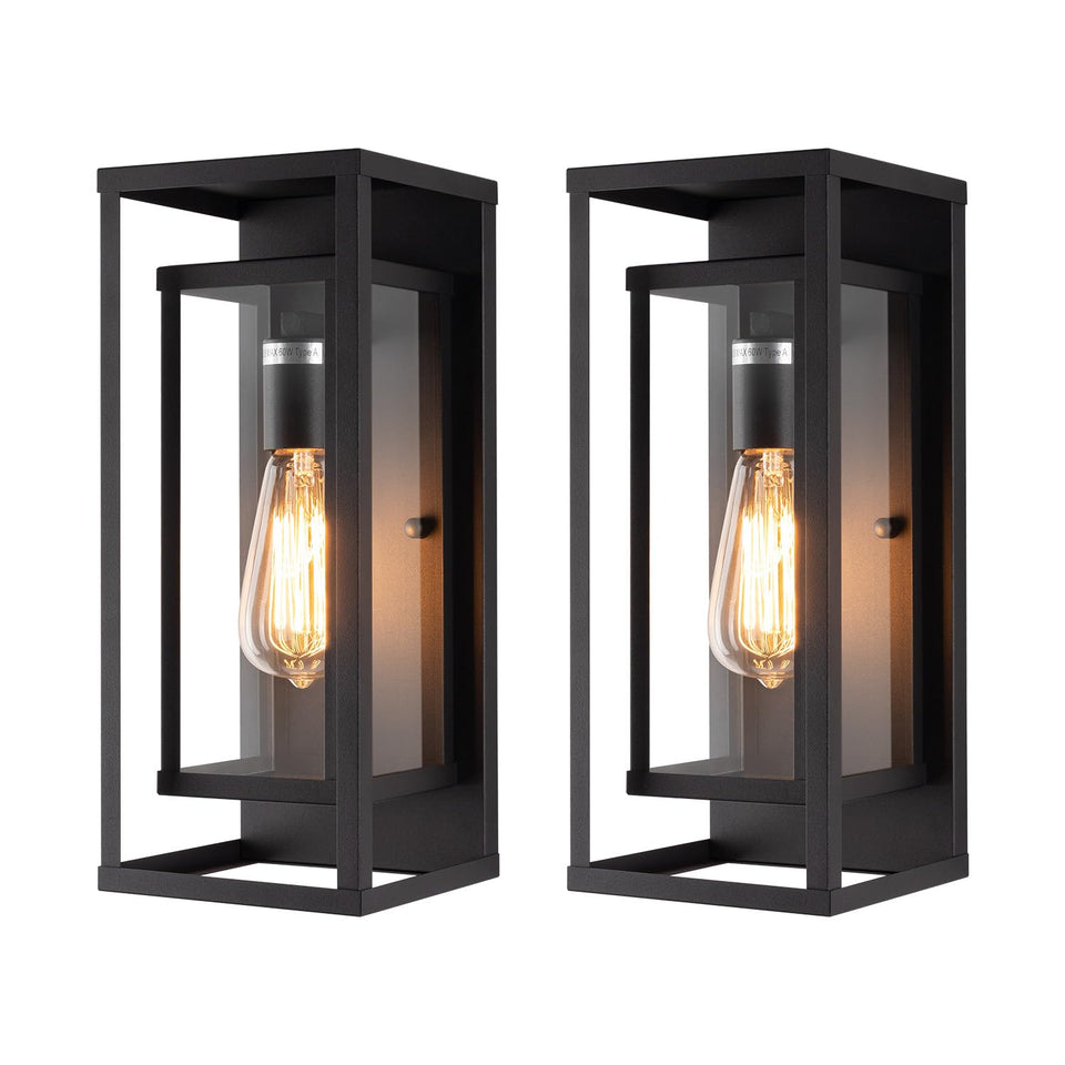 Mirrea 14-inch classic outdoor wall sconce with matte black rectangular frame for stylish exterior lighting