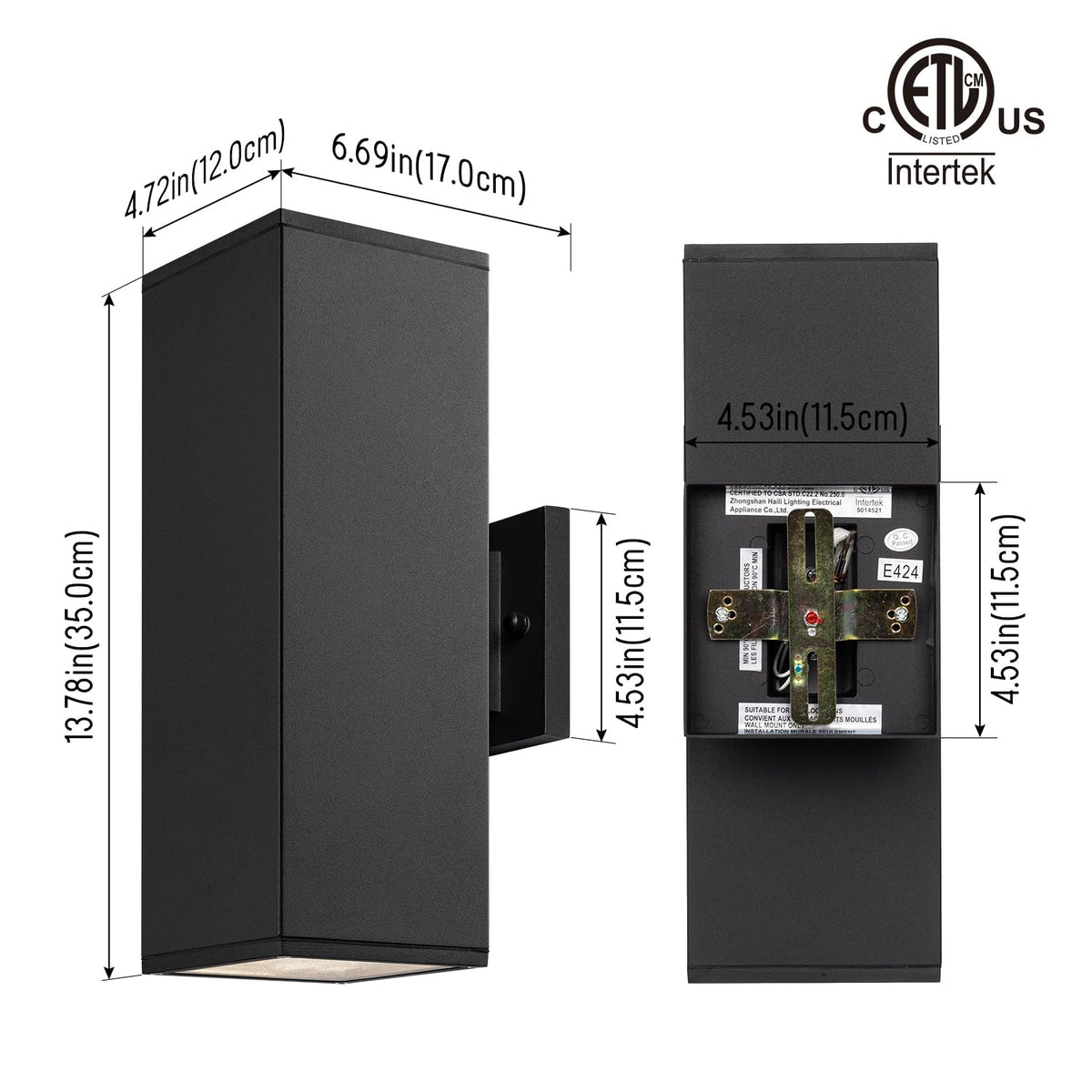 mirrea two-pack porch light side view showcases durable matte black finish.