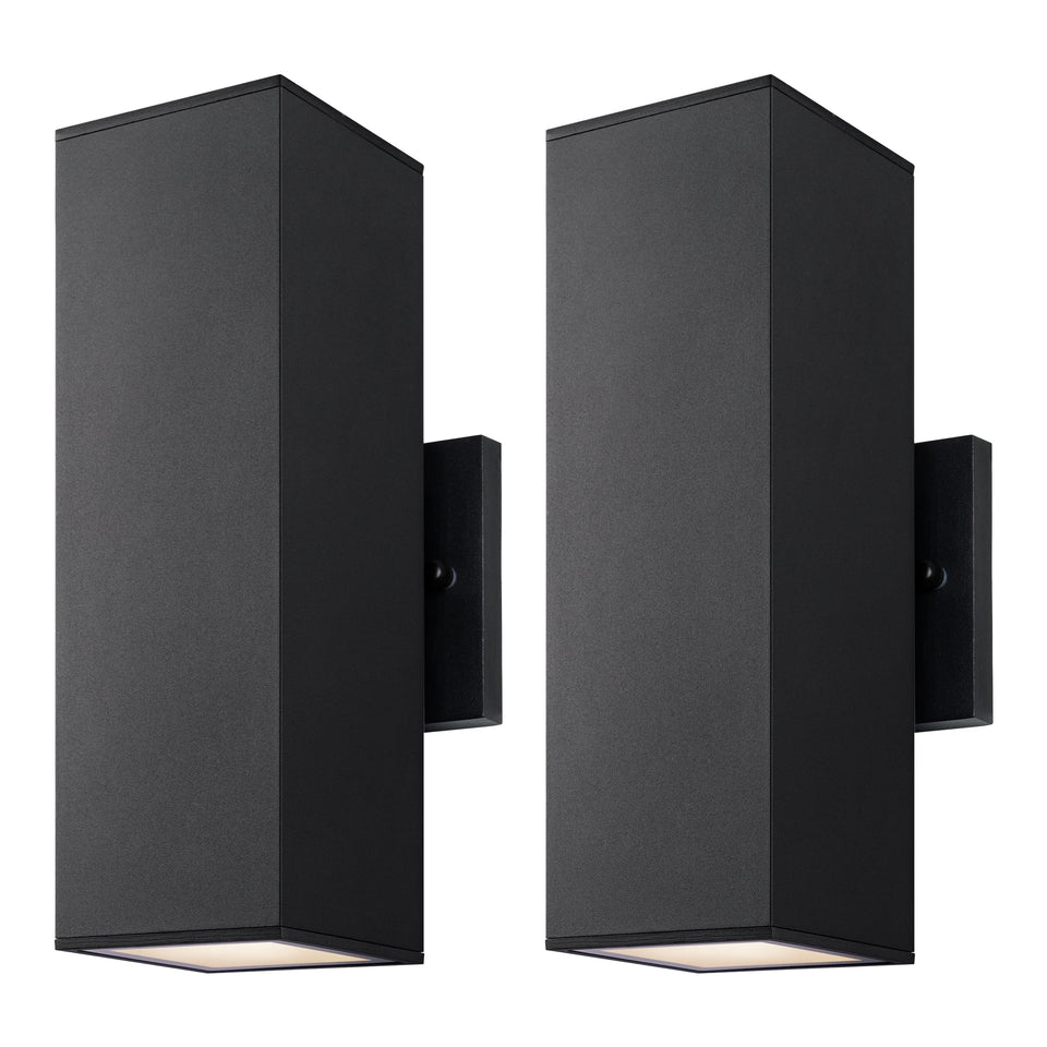 Mirrea outdoor porch light 2-pack front view showing modern matte black finish for curb appeal and entry lighting.