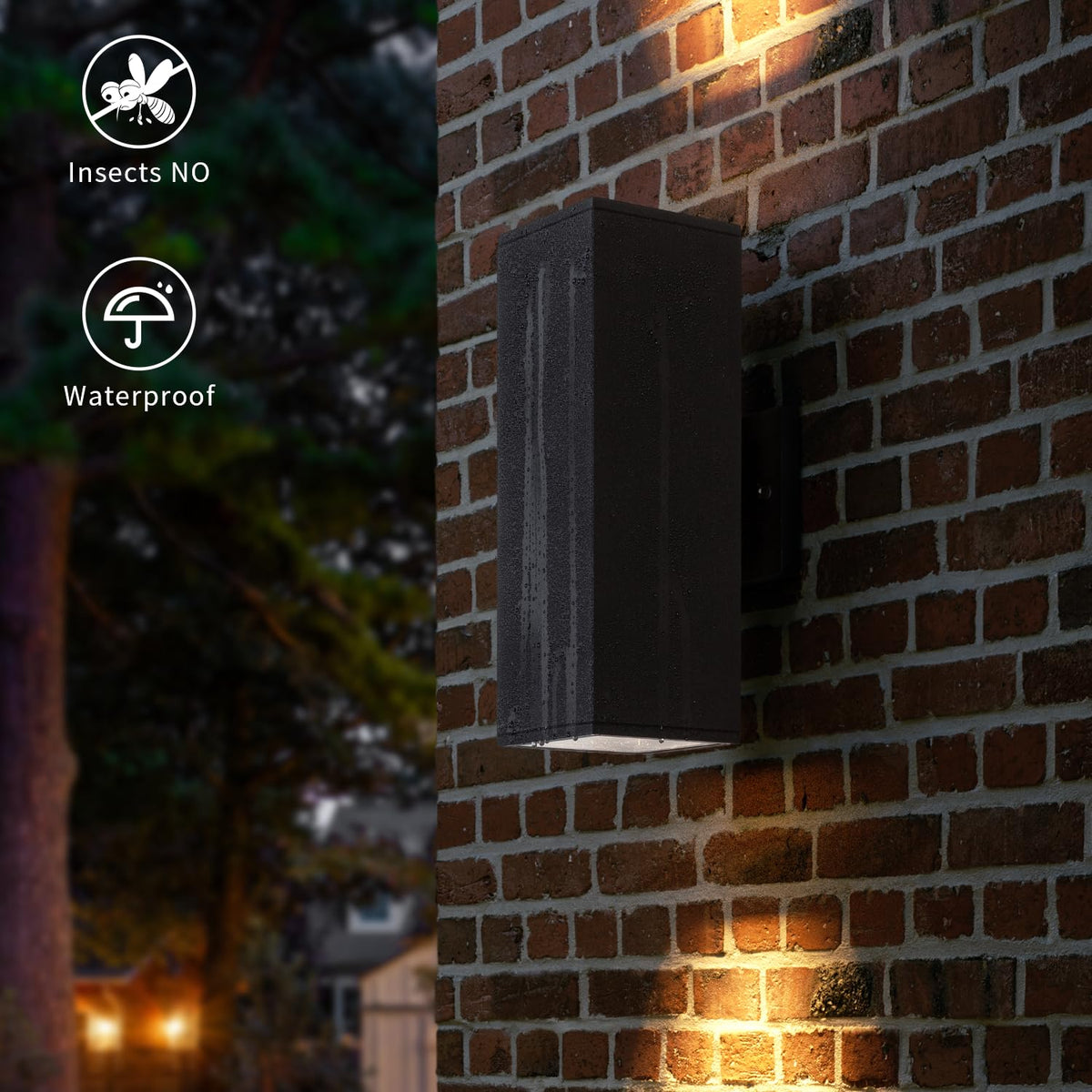 mirrea wall sconce with aluminum square tube in matte black complements exteriors.