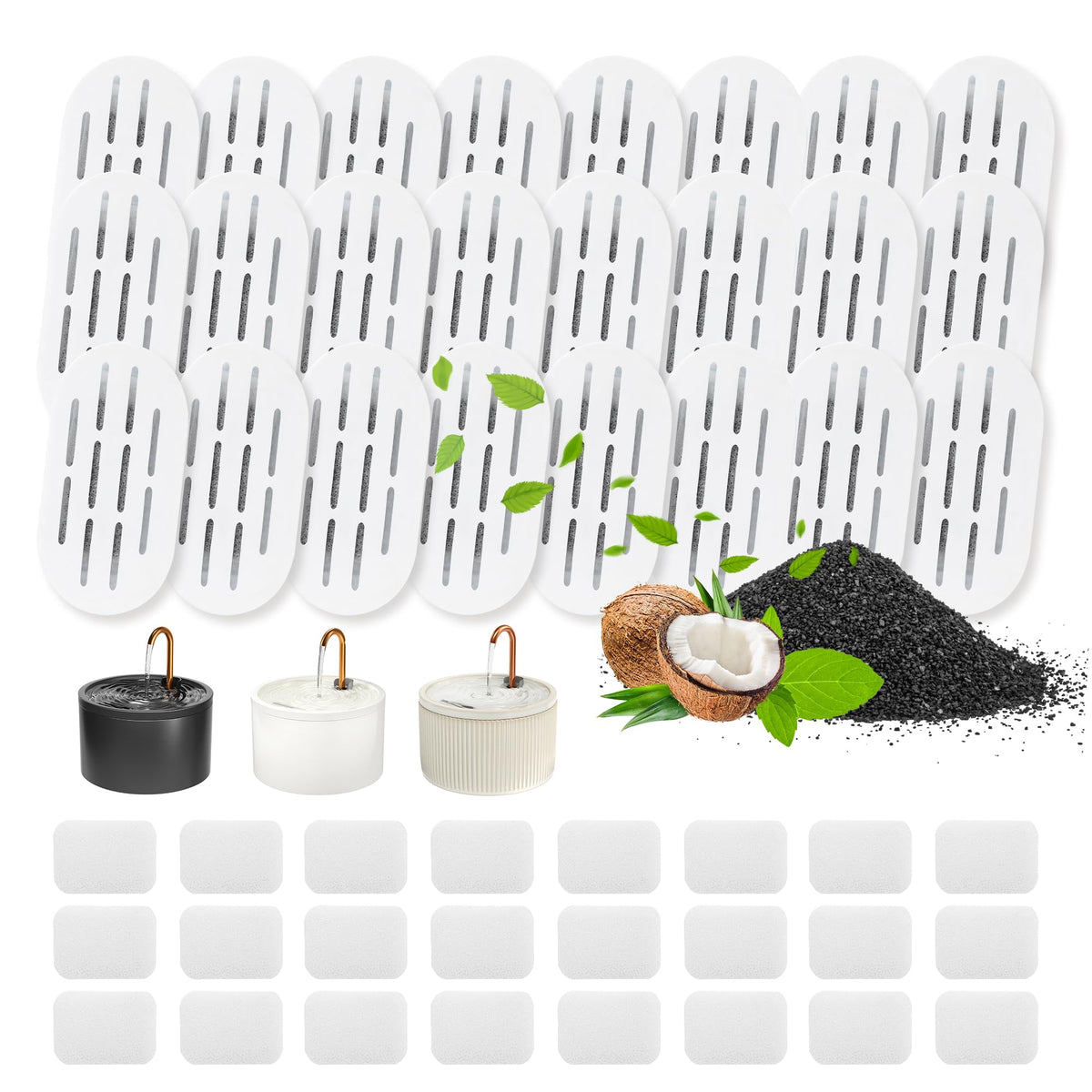 MISFANS carbon filter close-up for ceramic cat fountain improving water freshness.
