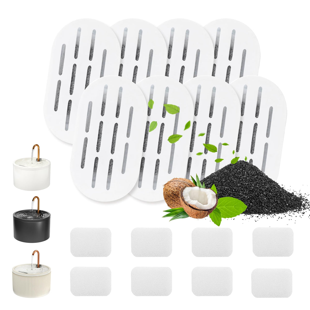 MISFANS ceramic cat fountain filters ready for quick installation and cleaner water.