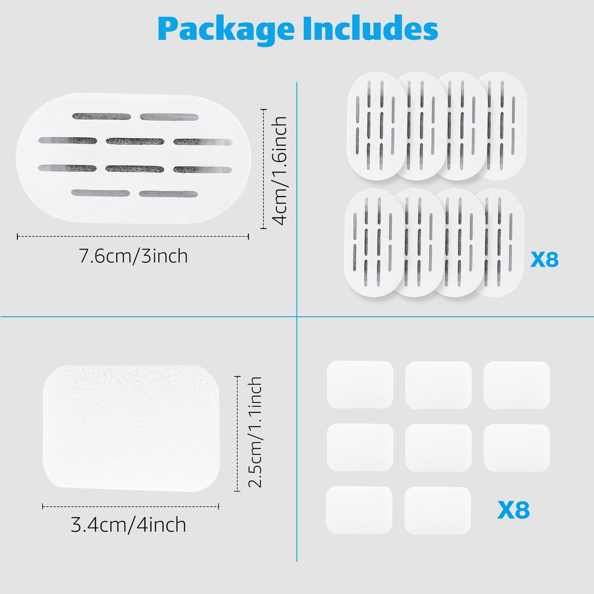 MISFANS eight-pack carbon filters demonstrate triple filtration for fresher water.