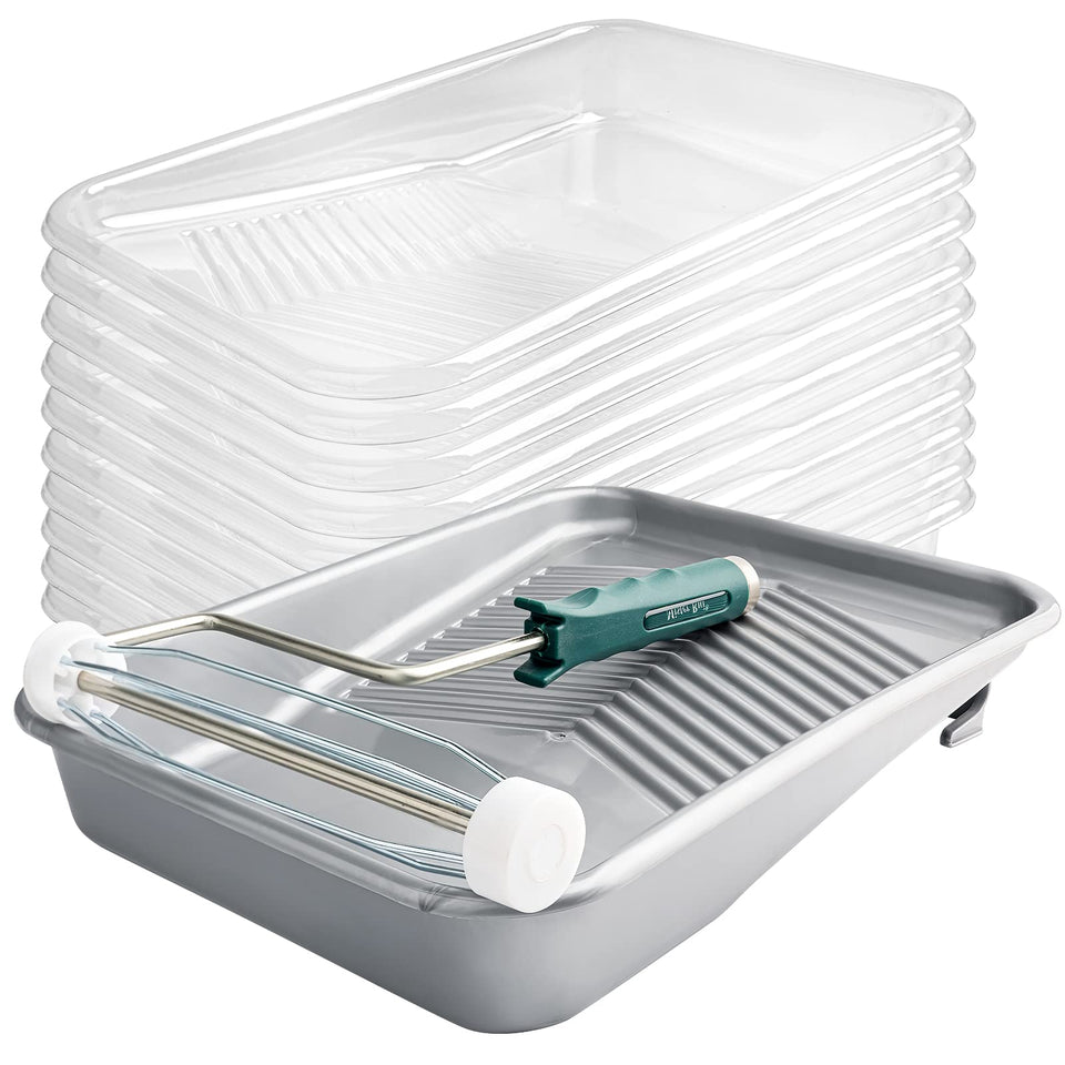 Mister Rui 12-pack 9-inch textured paint tray for deep loading and smooth dispensing.