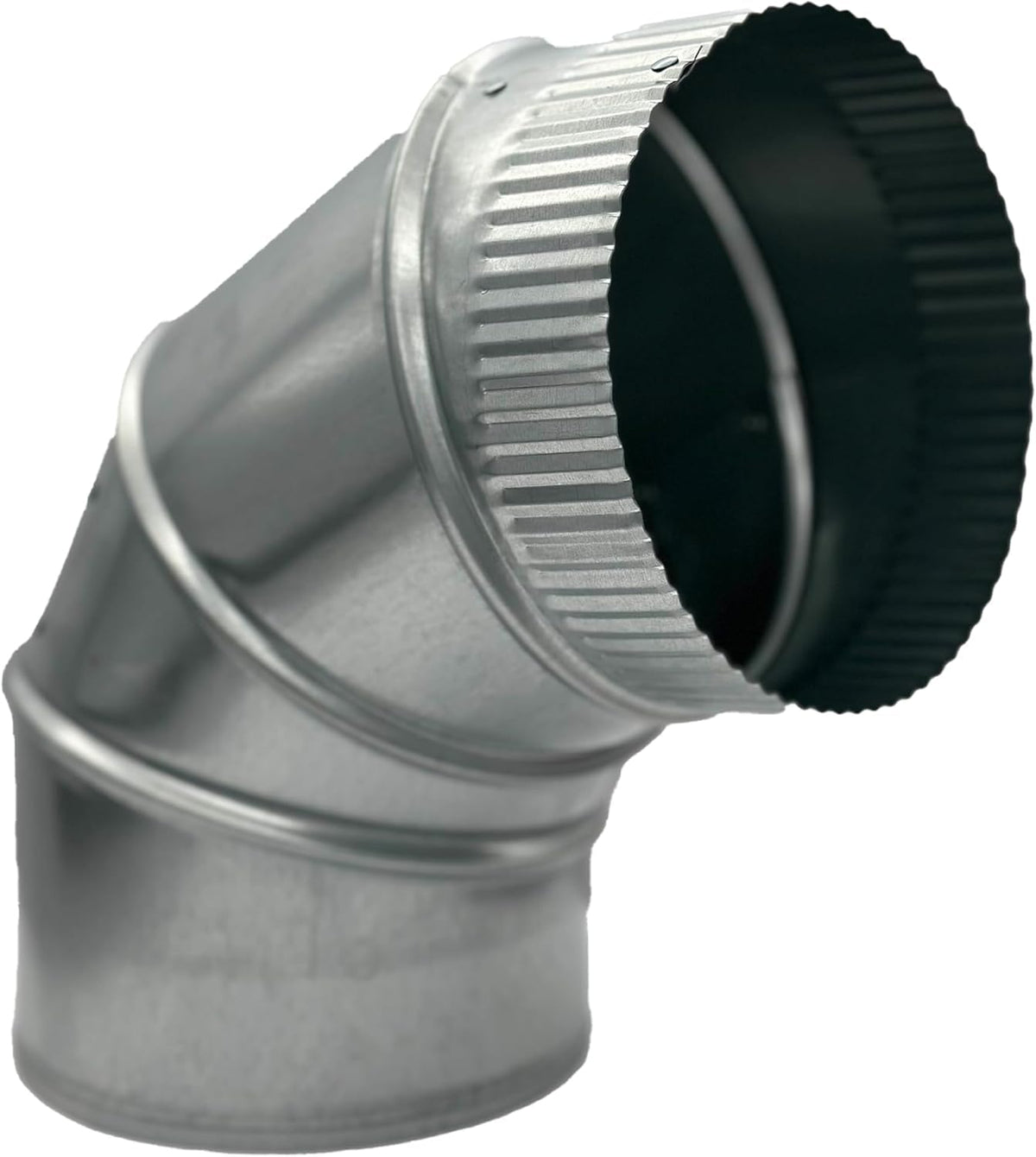 Mitchell Metal 4-Inch adjustable duct elbow with crimped end for quick sheet metal installation.