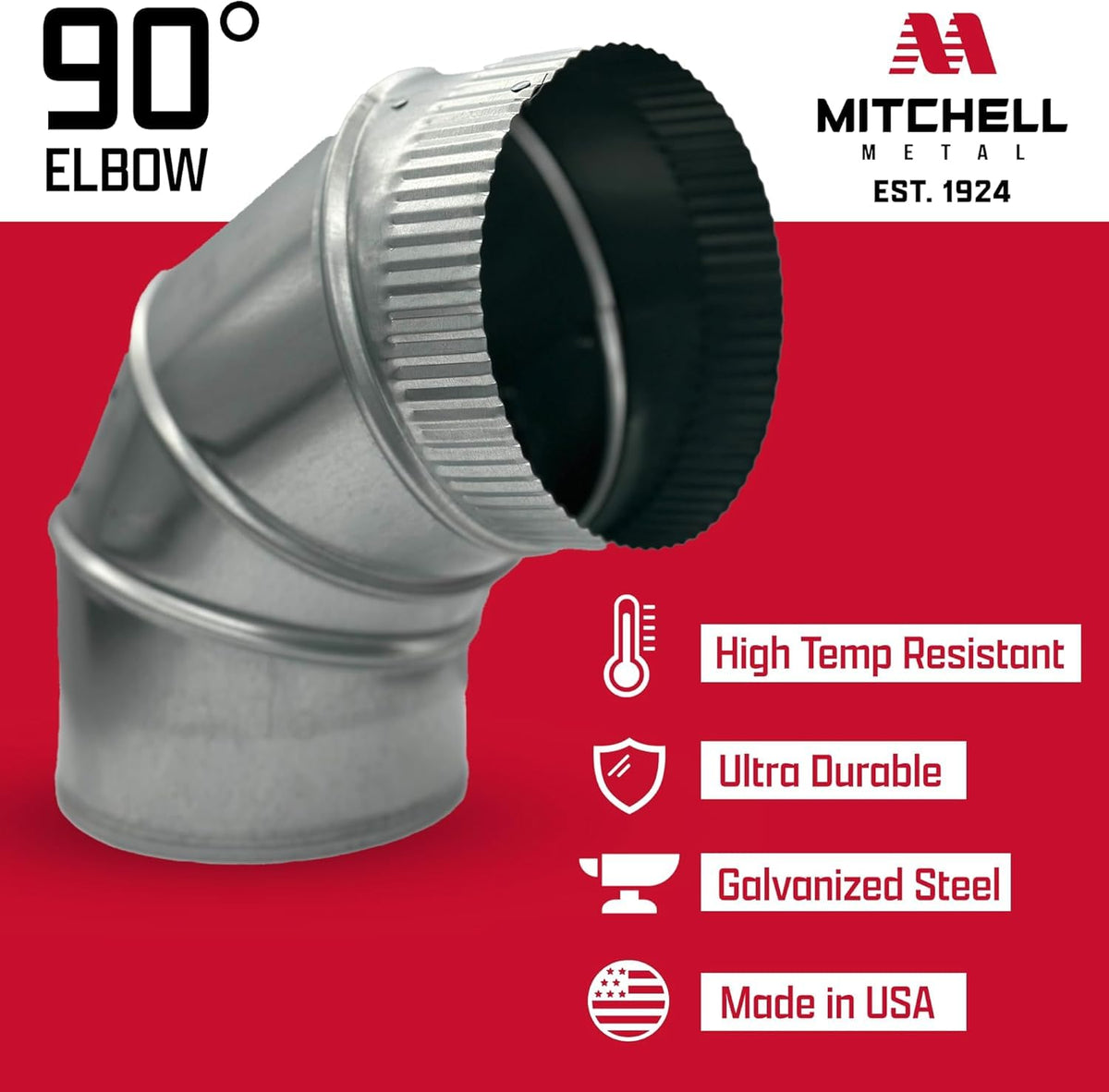 Mitchell Metal adjustable dryer vent elbow enables tight-space ventilation routing.