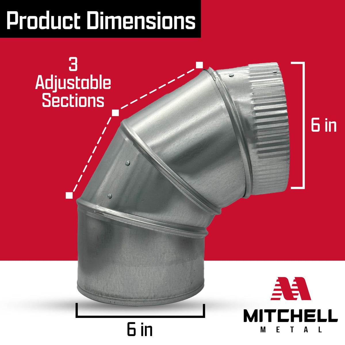 Mitchell Metal duct elbow interior surface designed to reduce airflow obstructions.
