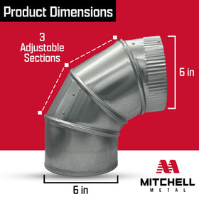 Mitchell Metal duct elbow interior surface designed to reduce airflow obstructions.