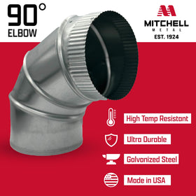 Mitchell Metal galvanized duct elbow exterior view highlighting durable construction.