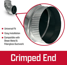 Mitchell Metal smooth-interior duct elbow minimizes airflow blockages.