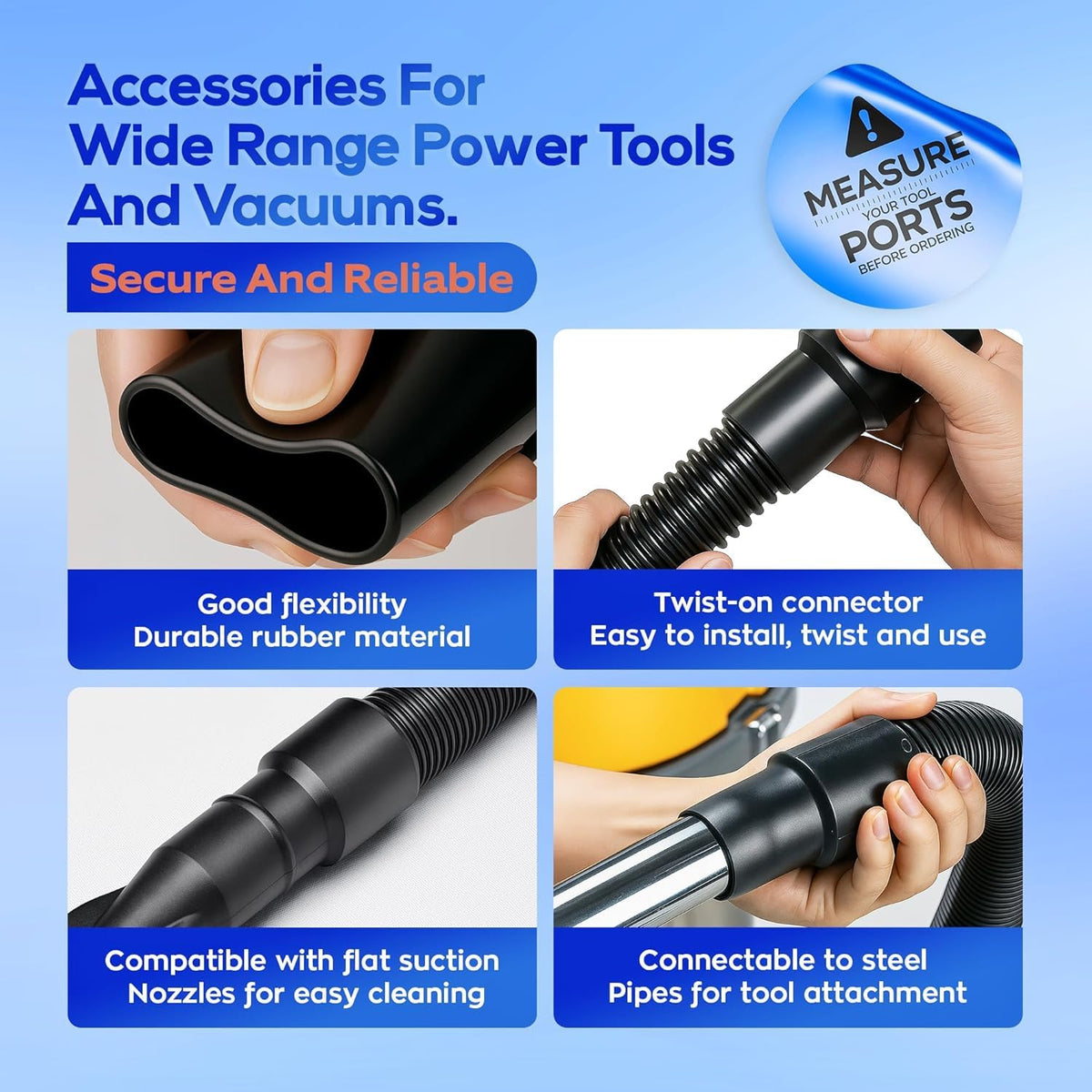 MITENSLE plug-in adaptor fits most standard shop vacuum ports.