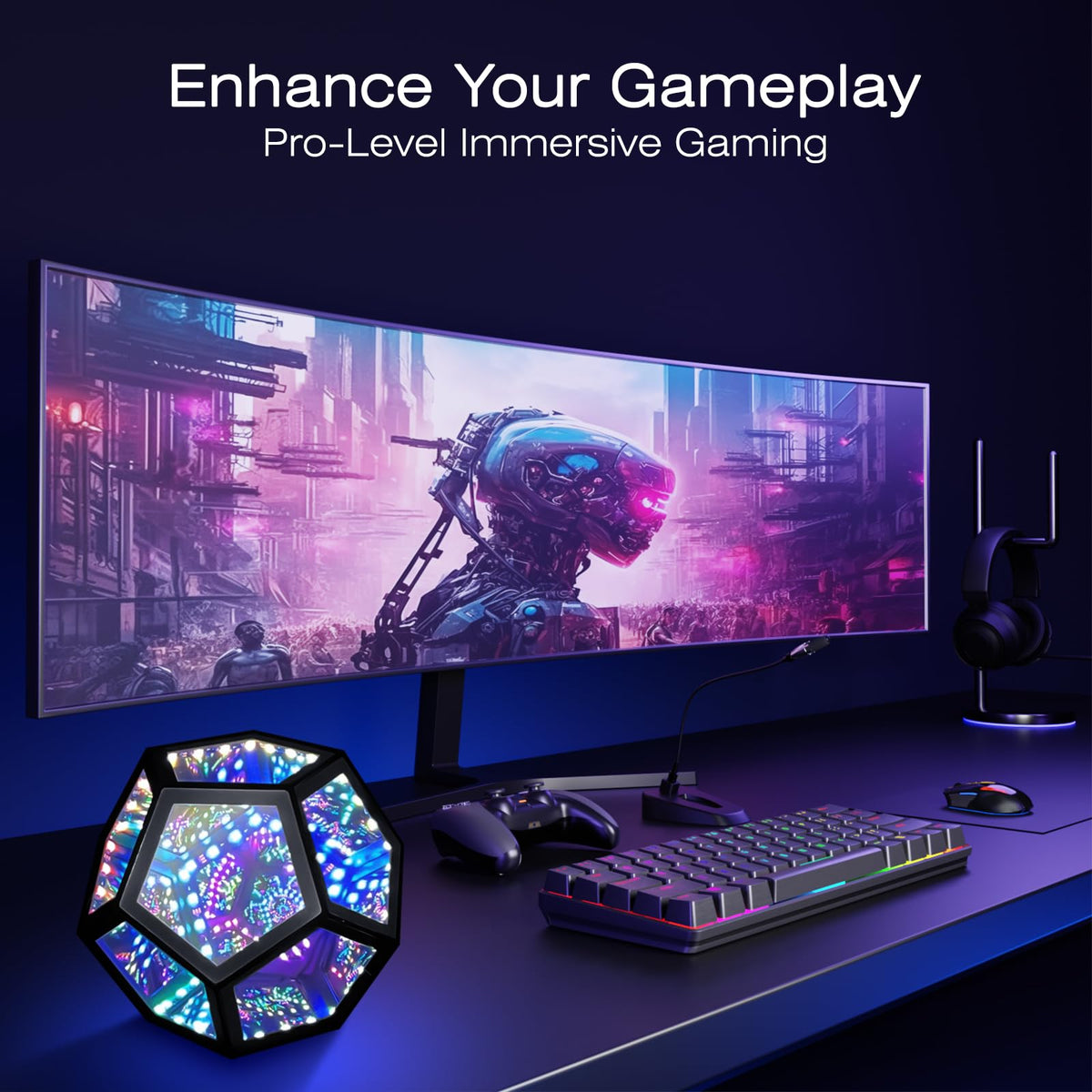 MITO gaming room decor lamp adds a modern, dynamic vibe.