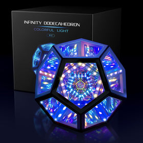 MITO Infinity Mirror Light in dodecahedron form enhances immersive gaming ambience.