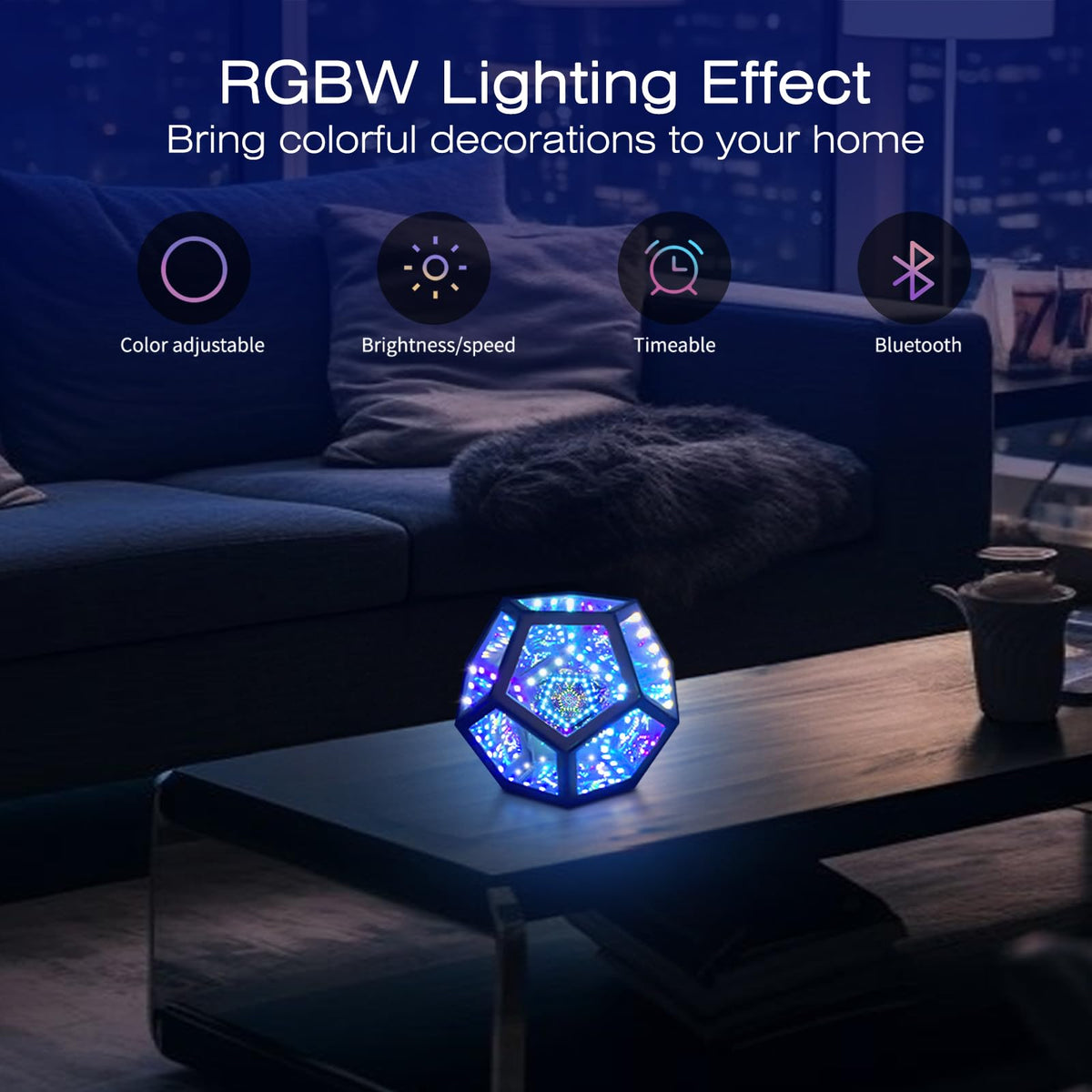 MITO RGBW color-changing night light responds to music and games.