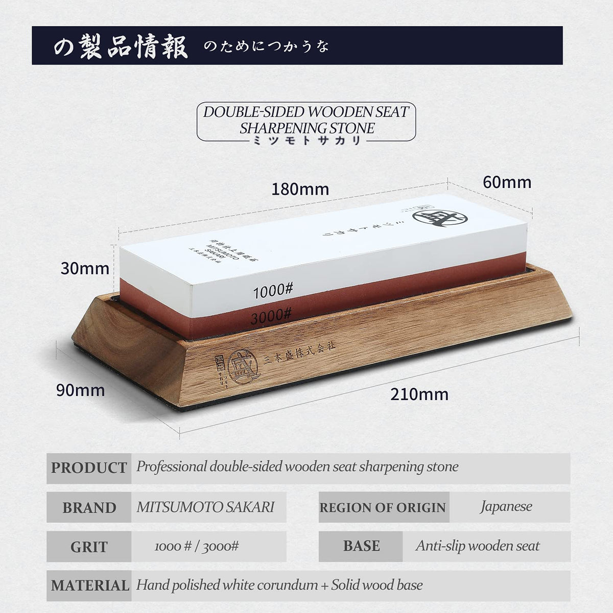 MITSUMOTO SAKARI wooden base with non-slip grip keeps sharpening stable