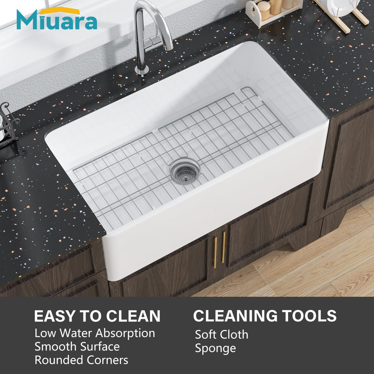 Miuara sink strainer kit included to prevent clogs