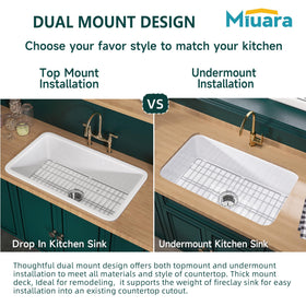 Miuara white fireclay sink glossy finish resists stains and scratches