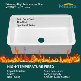 Miuara white undermount sink center drain promotes efficient water flow