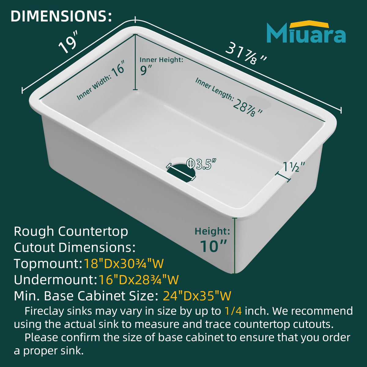 Miuara white kitchen sink large capacity bowl suitable for pots and pans