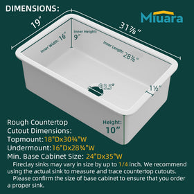 Miuara white kitchen sink large capacity bowl suitable for pots and pans