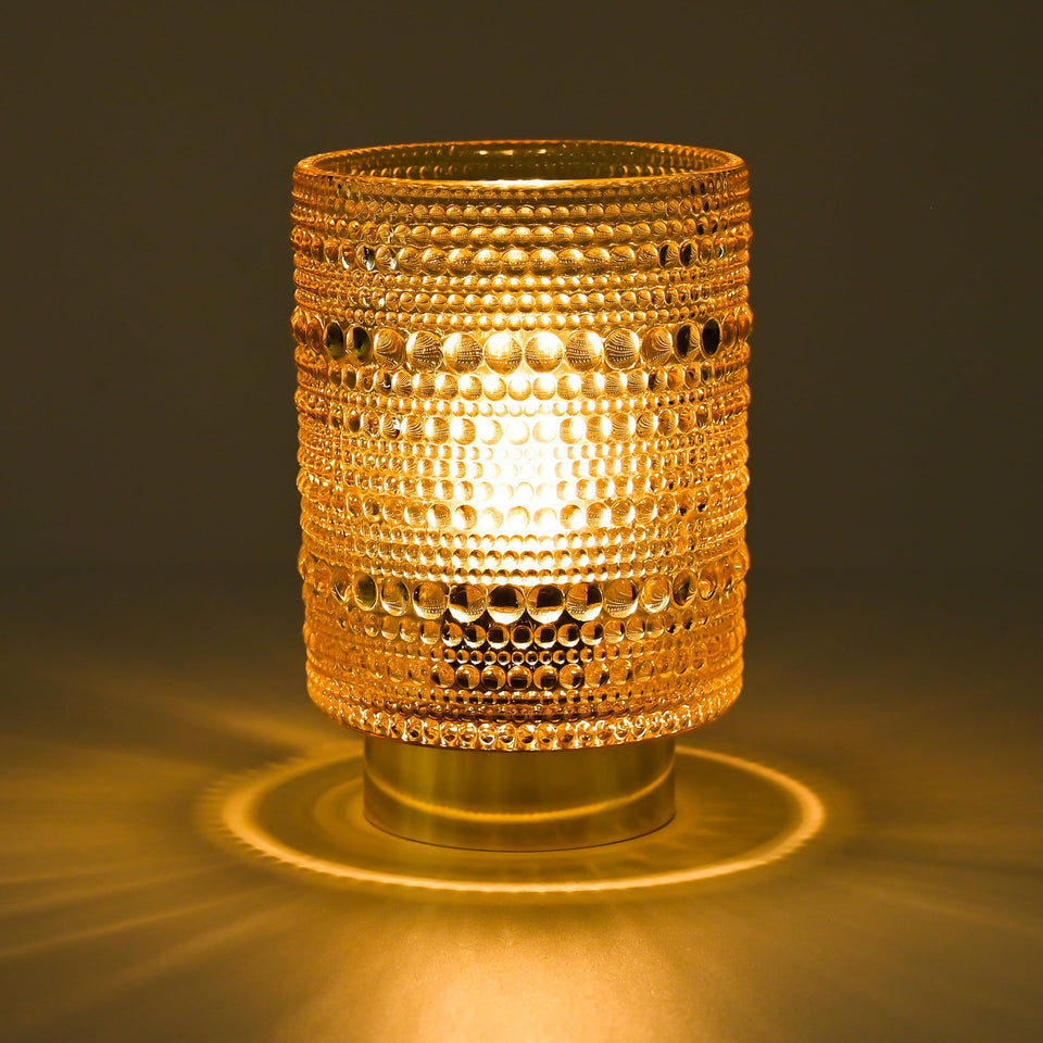 MiuBrty battery-operated lamp in pearl amber design provides warm ambient lighting.