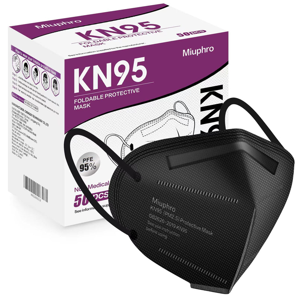 Miuphro KN95 mask 50-pack front view for daily protection and travel convenience.