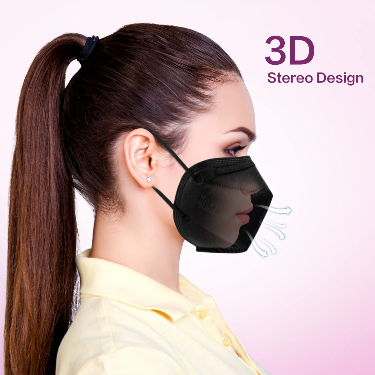 Miuphro KN95 with nose clip and ear loops for a tight seal.