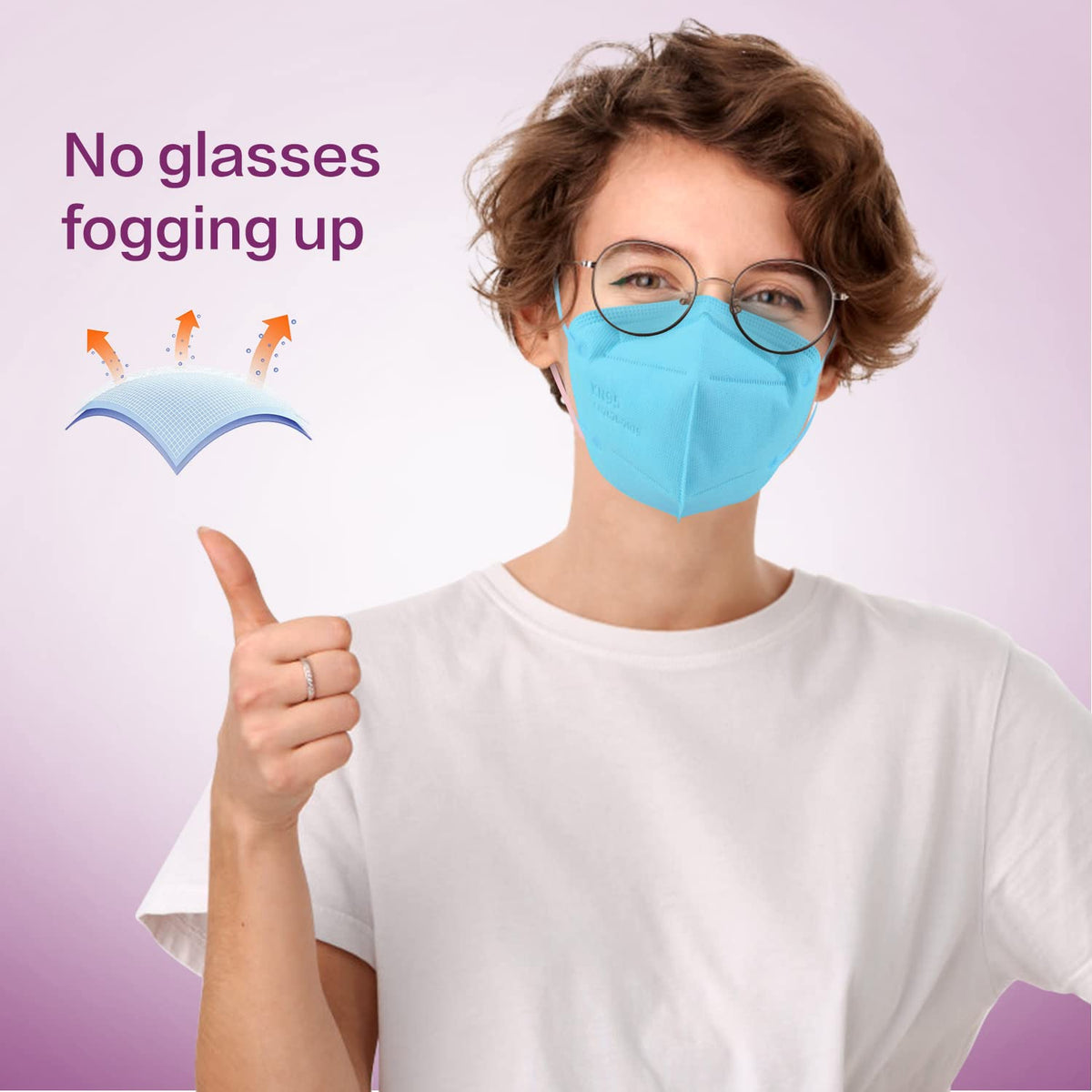 Miuphro KN95 multicolor mask with elastic ear loops for a snug fit.