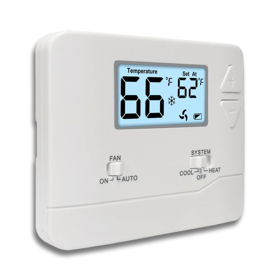 Miuputake nonprogrammable thermostat front view shows simple setup and clear display for quick installation
