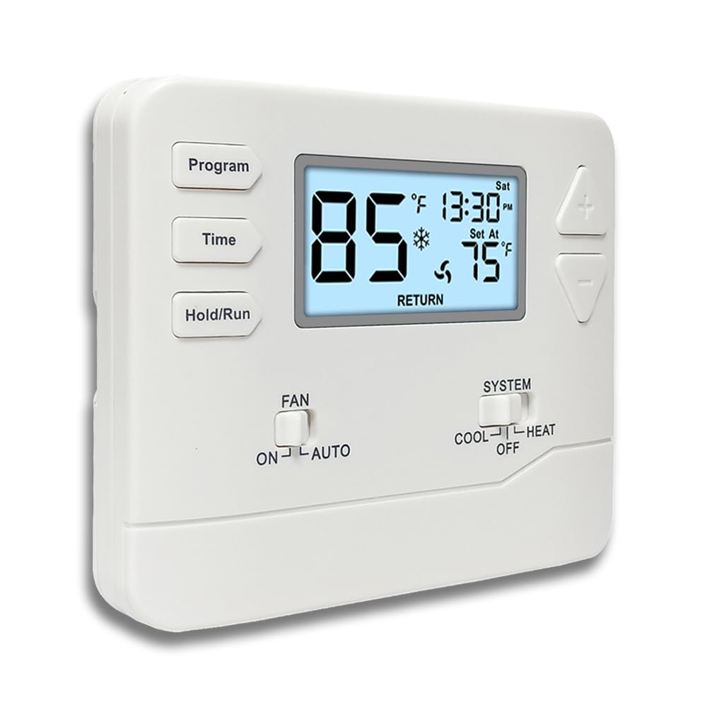 Miuputake thermostat front view with backlit display for quick, simple temperature control.