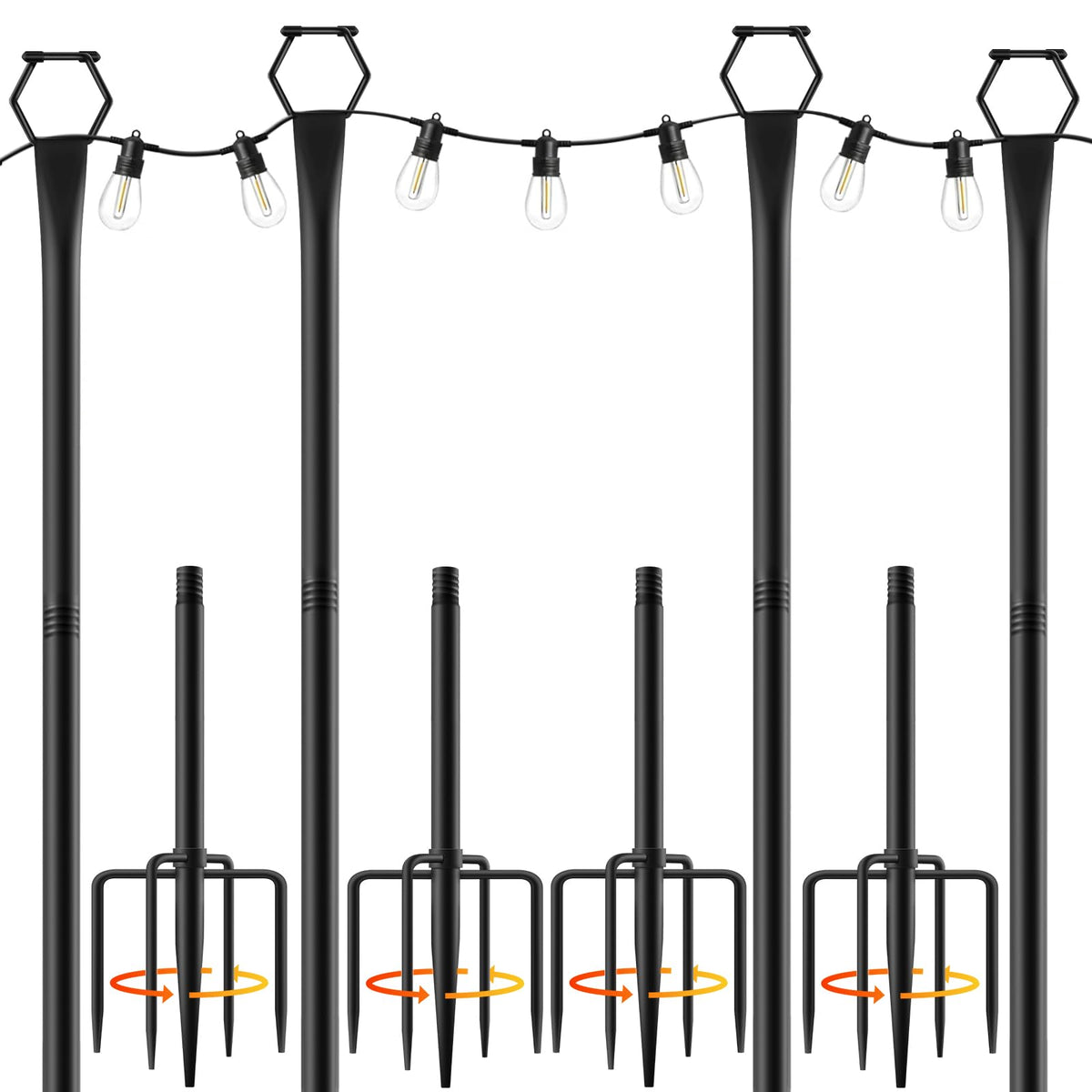 MIUVIBENI string light poles with encircling top design securing outdoor lights